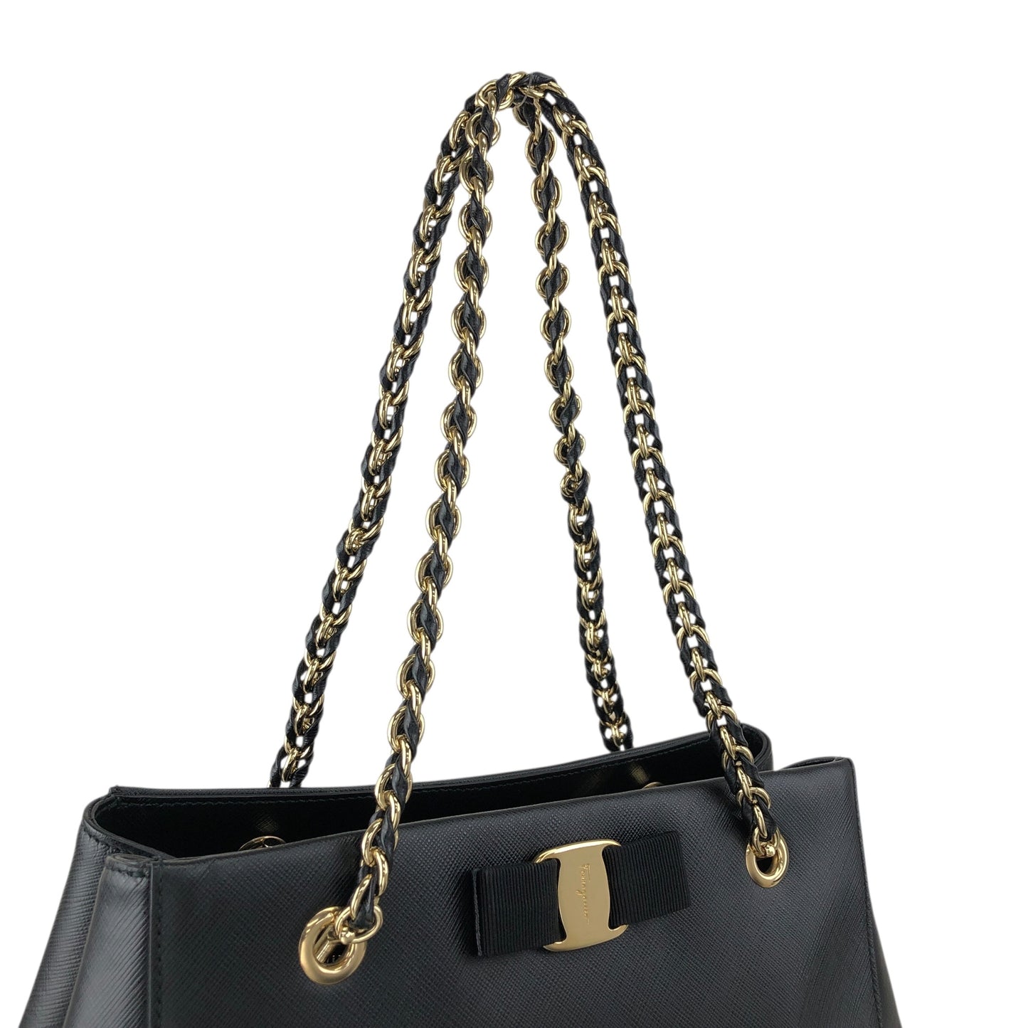 Salvatore Ferragamo Vala Ribbon Chain Totebag Black Vintage p52xmz