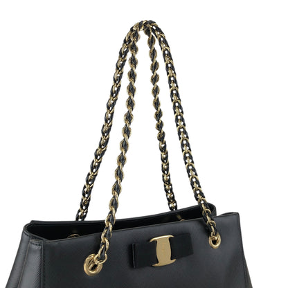 Salvatore Ferragamo Vala Ribbon Chain Totebag Black Vintage p52xmz