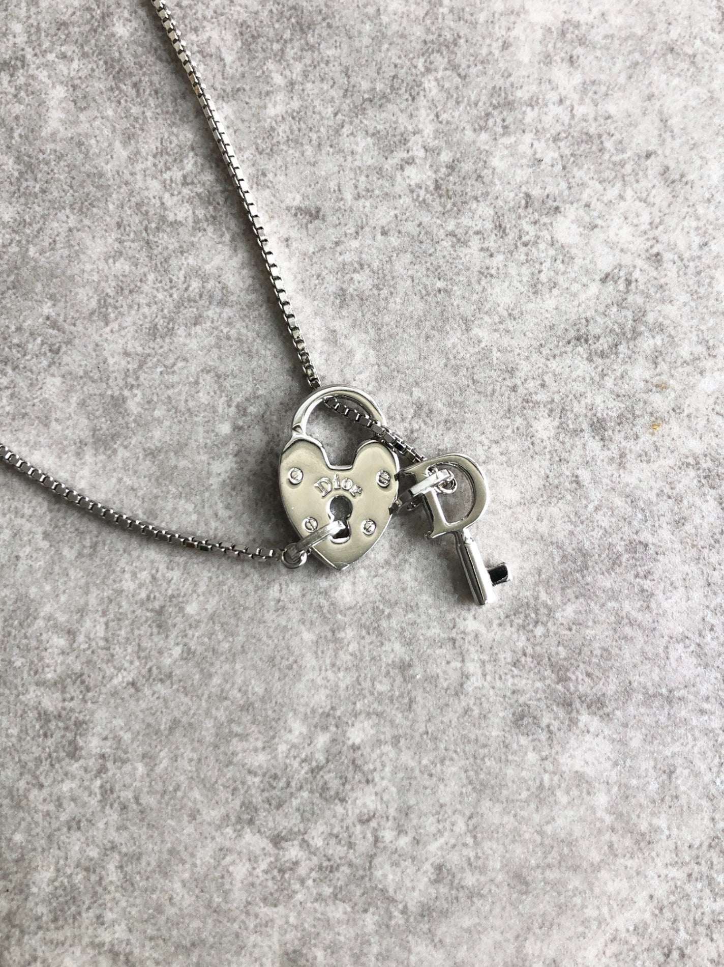 Christian Dior Logo Heart Motif Necklace Silver Vintage psrkeb