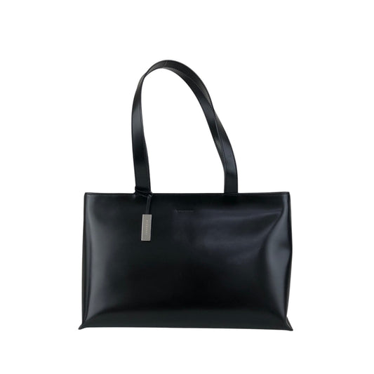 BURBERRY Logo Embossed Handbag Totebag Black Vintage 7vx6m6