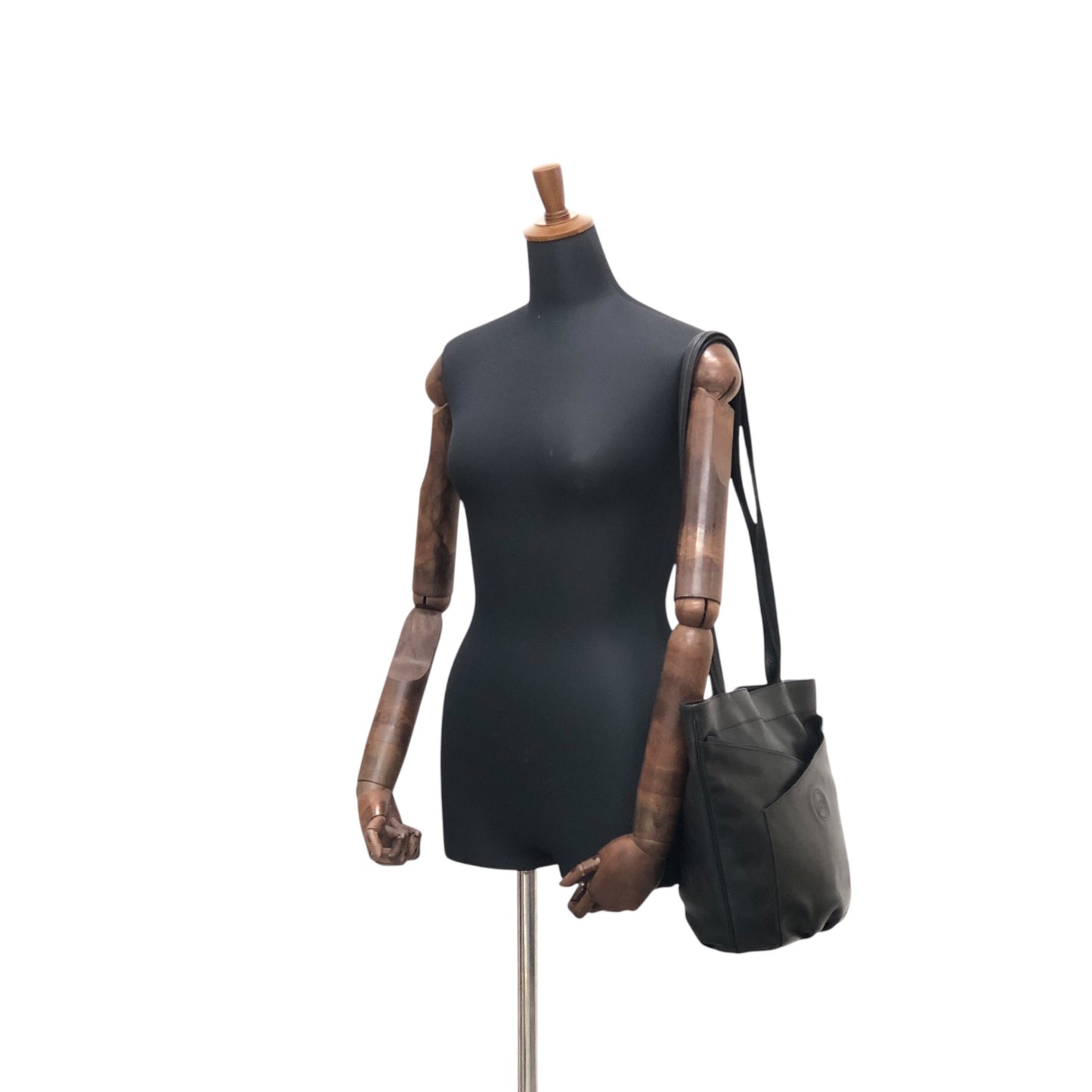 GUCCI Logo Embossed Shoulder bag Totebag Black Vintage cgykye