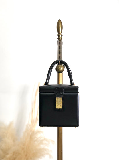 LOEWE Logo Front Lock Small Handbag Vanity bag Black Vintage ttbuhr