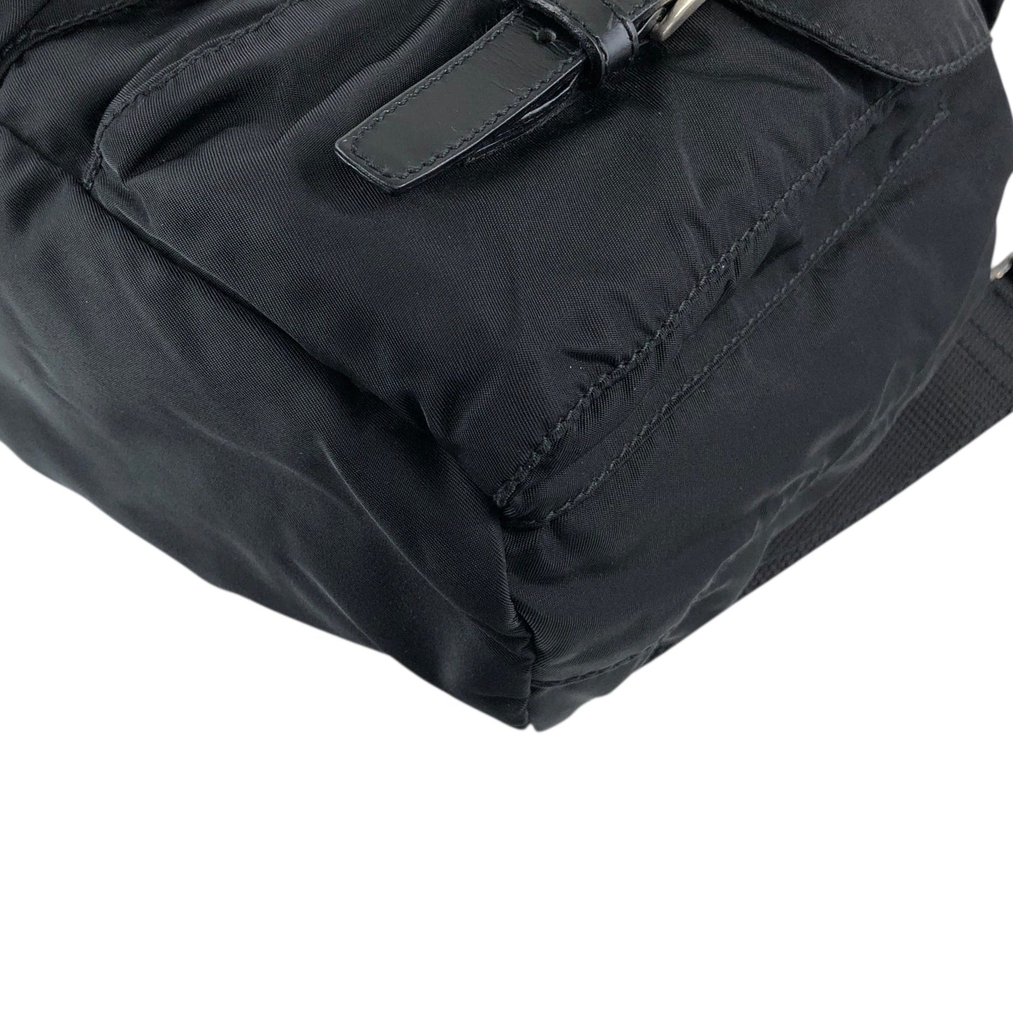 PRADA Tessuto Triangle Logo Double Pocket Backpack Black Vintage 5emm2a