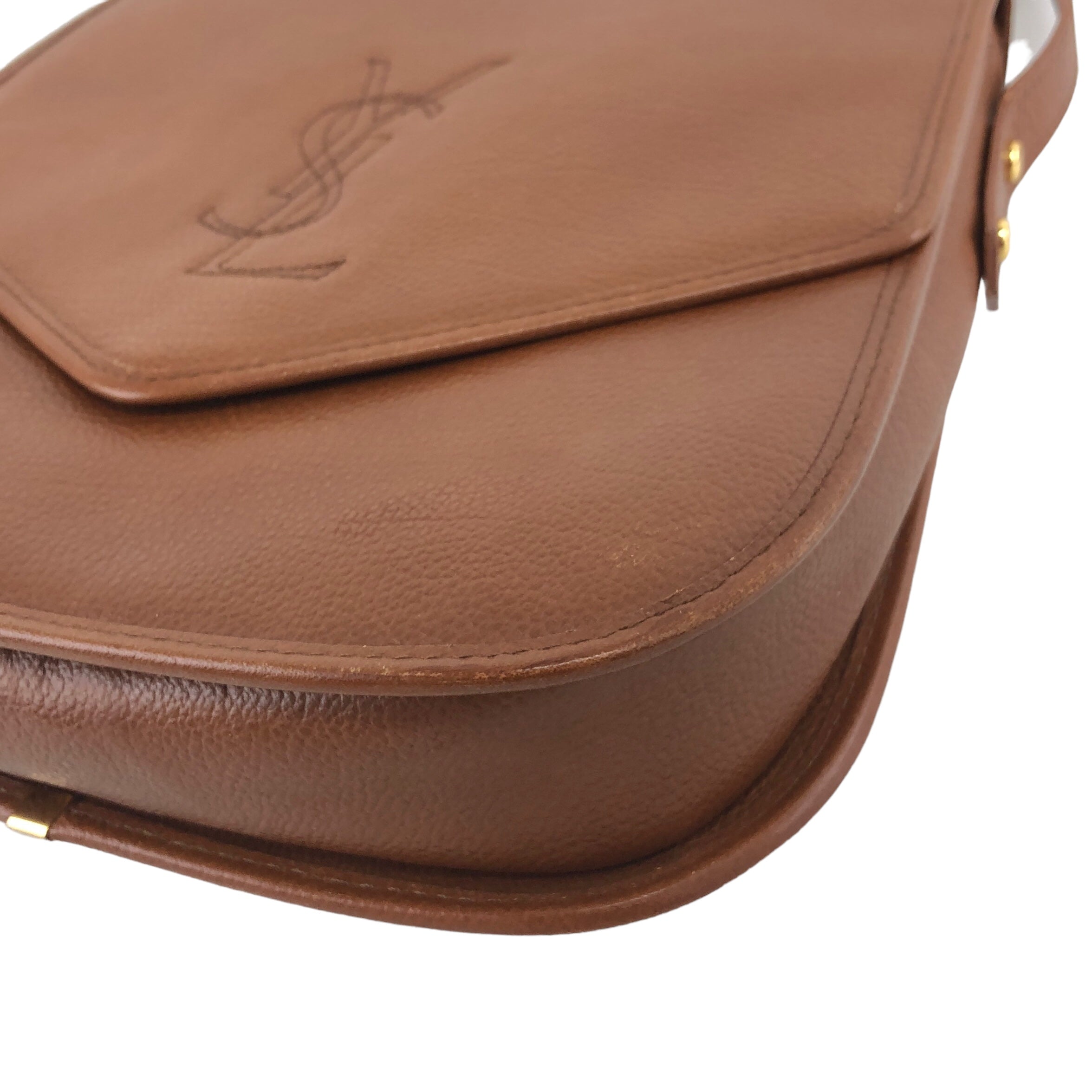 Yves Saint Laurent YSL Logo Leather Shoulder bag Brown Vintage agjzhw