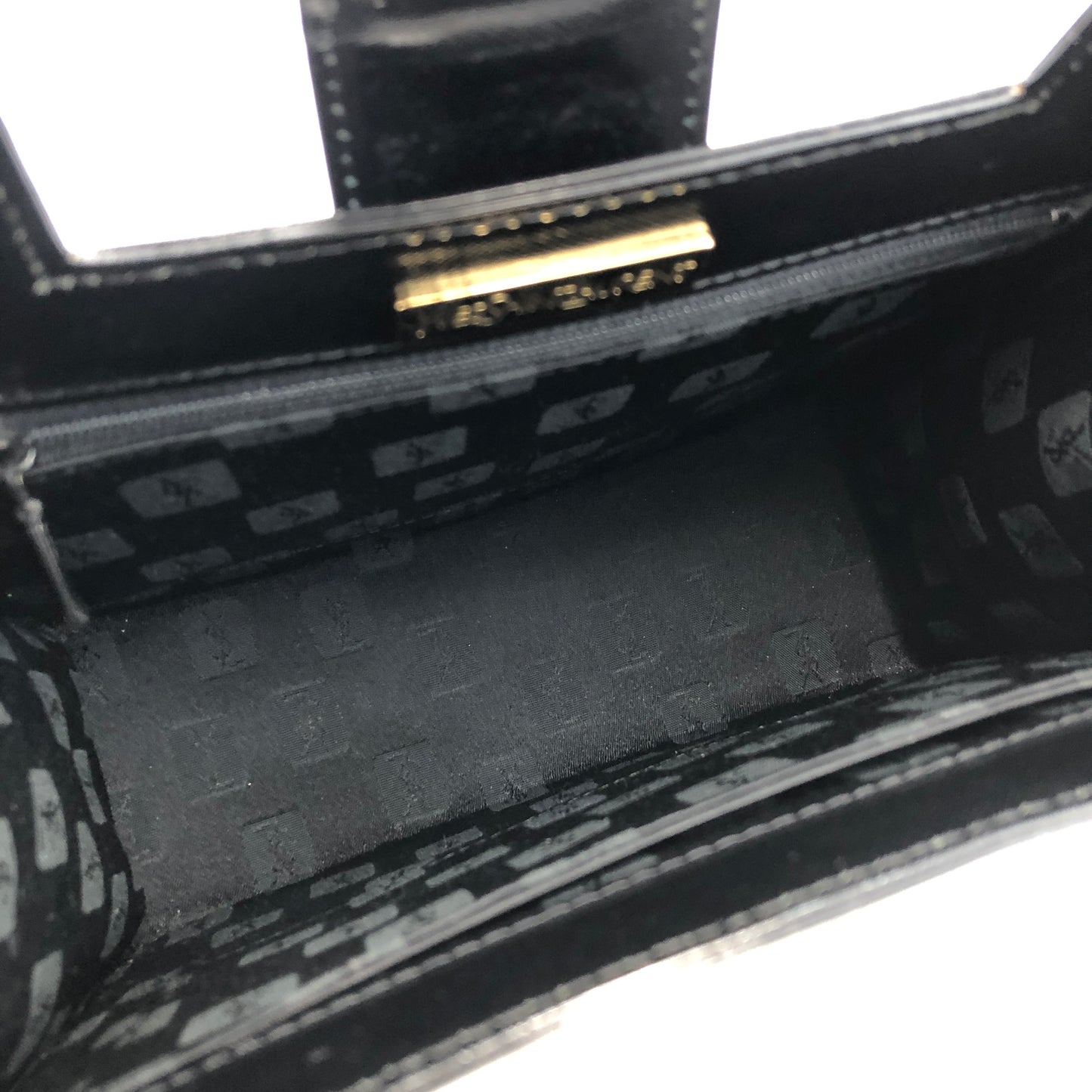 Yves Saint Laurent Logo Metal Bar Handle Leather Handbag Black Vintage vgabsa