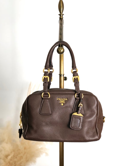 PRADA Logo Handbag Shoulder bag Brown Vintage wddeyg