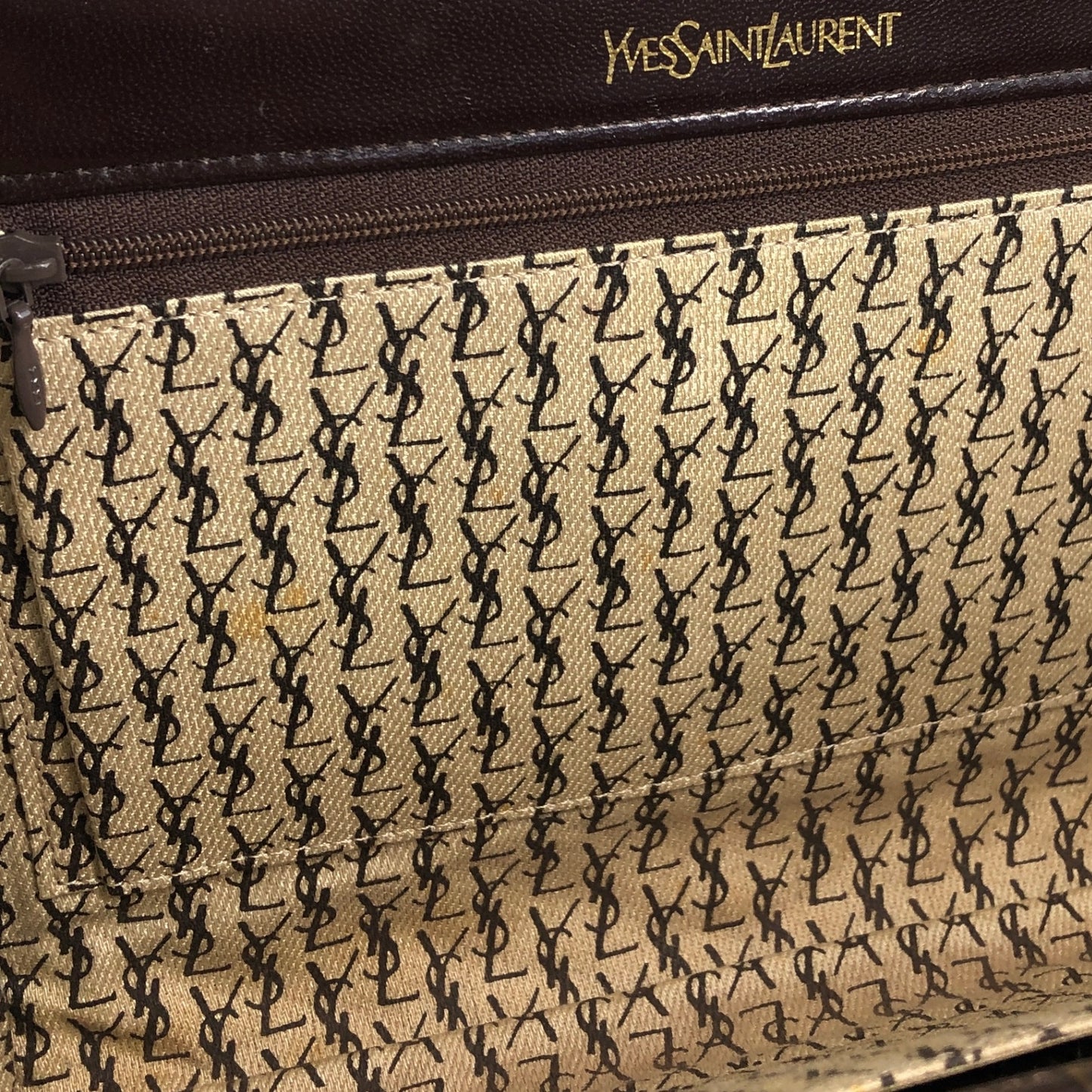 Yves Saint Laurent YSL Logo Bias Stitch Clutch bag Brown Vintage sj7x37