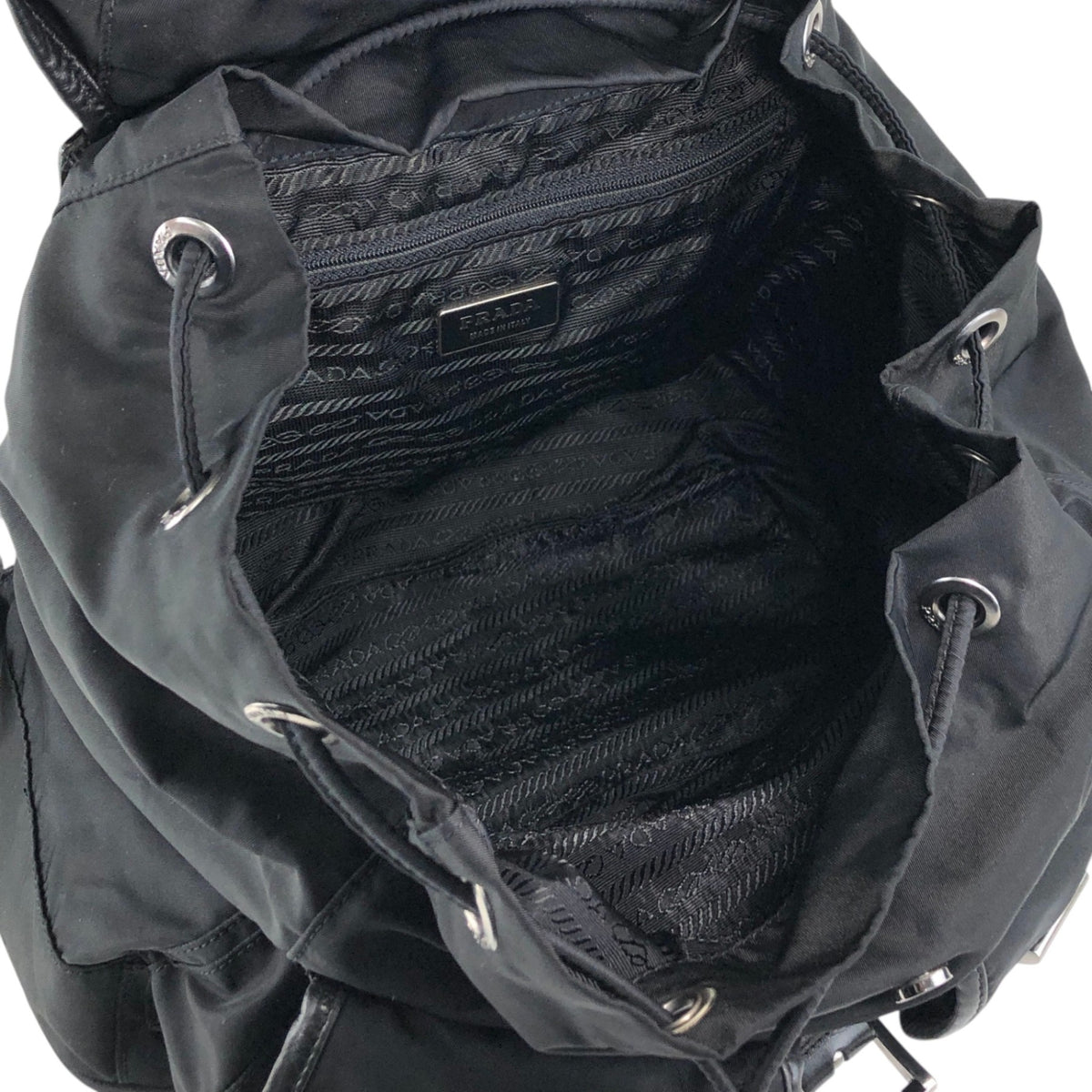 PRADA Tessuto Triangle Logo Double Pocket  Backpack Black Vintage cz4rjs