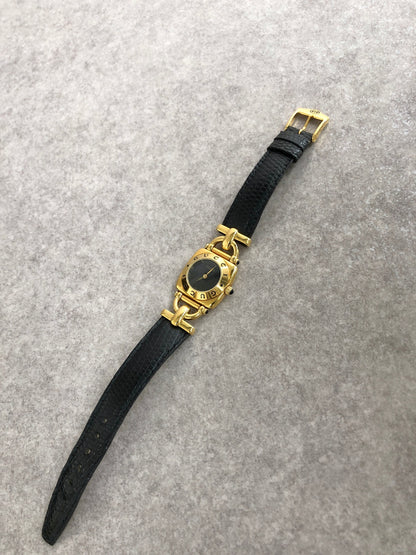 GUCCI Logo Watch Gold×Black 6300L Vintage j8nsfp