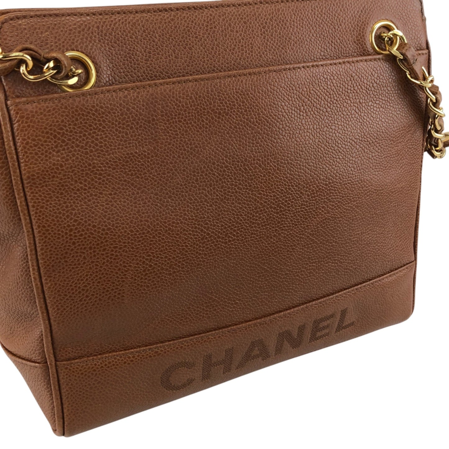 CHANEL Logo Shoulder bag Brown Vintage xufczz