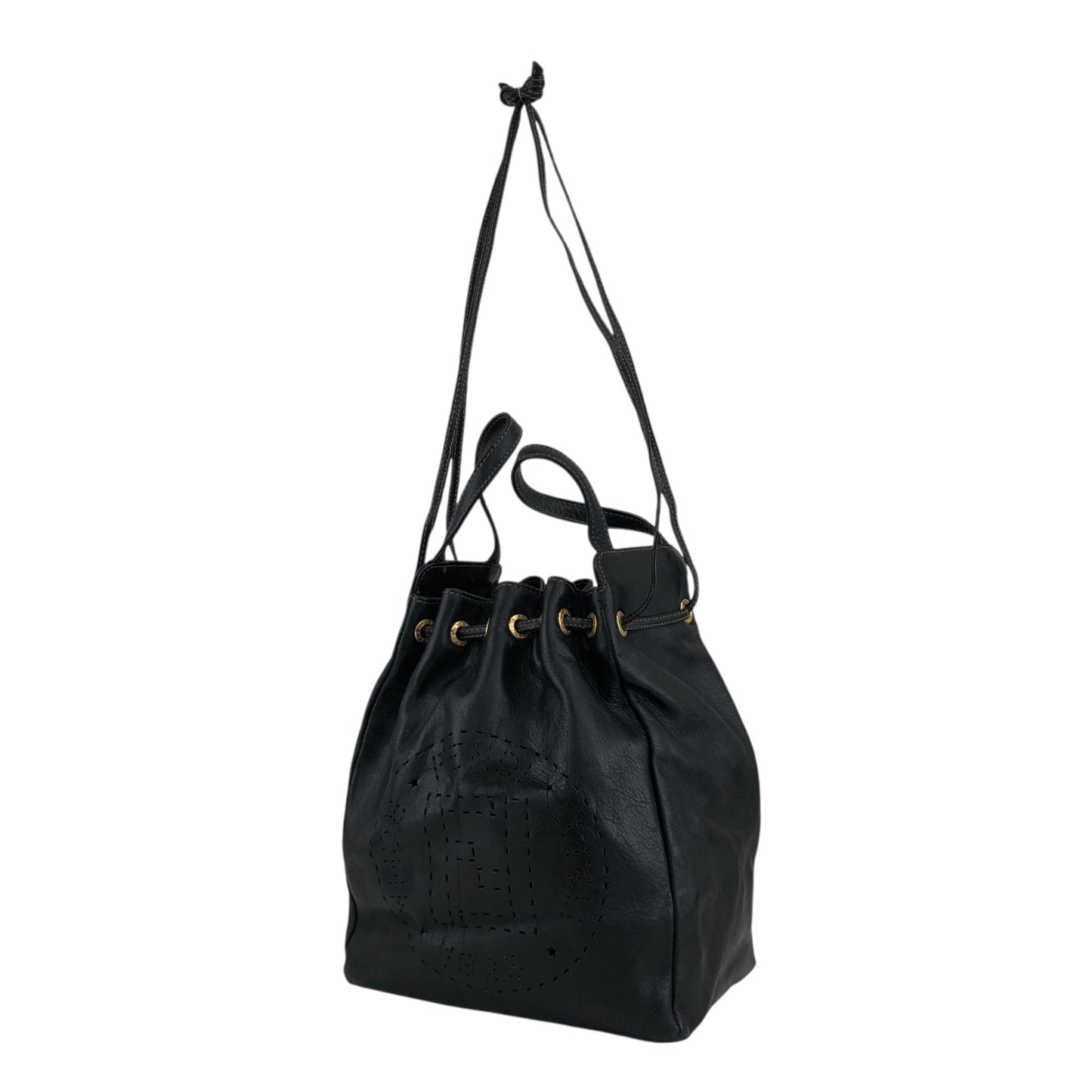 FENDI Logo Drawstring Shoulder bag Black Vintage 5bbkpm