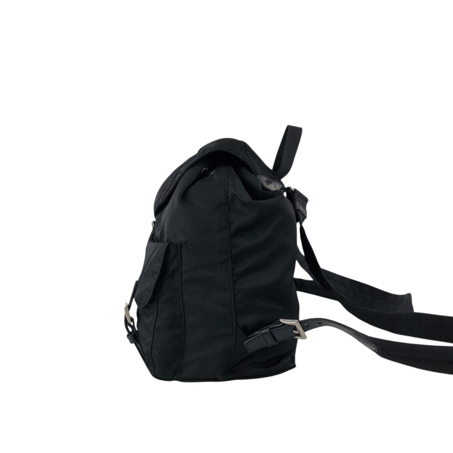 PRADA Tessuto Triangle Logo Double Pocket Backpack Black Vintage vsidzm