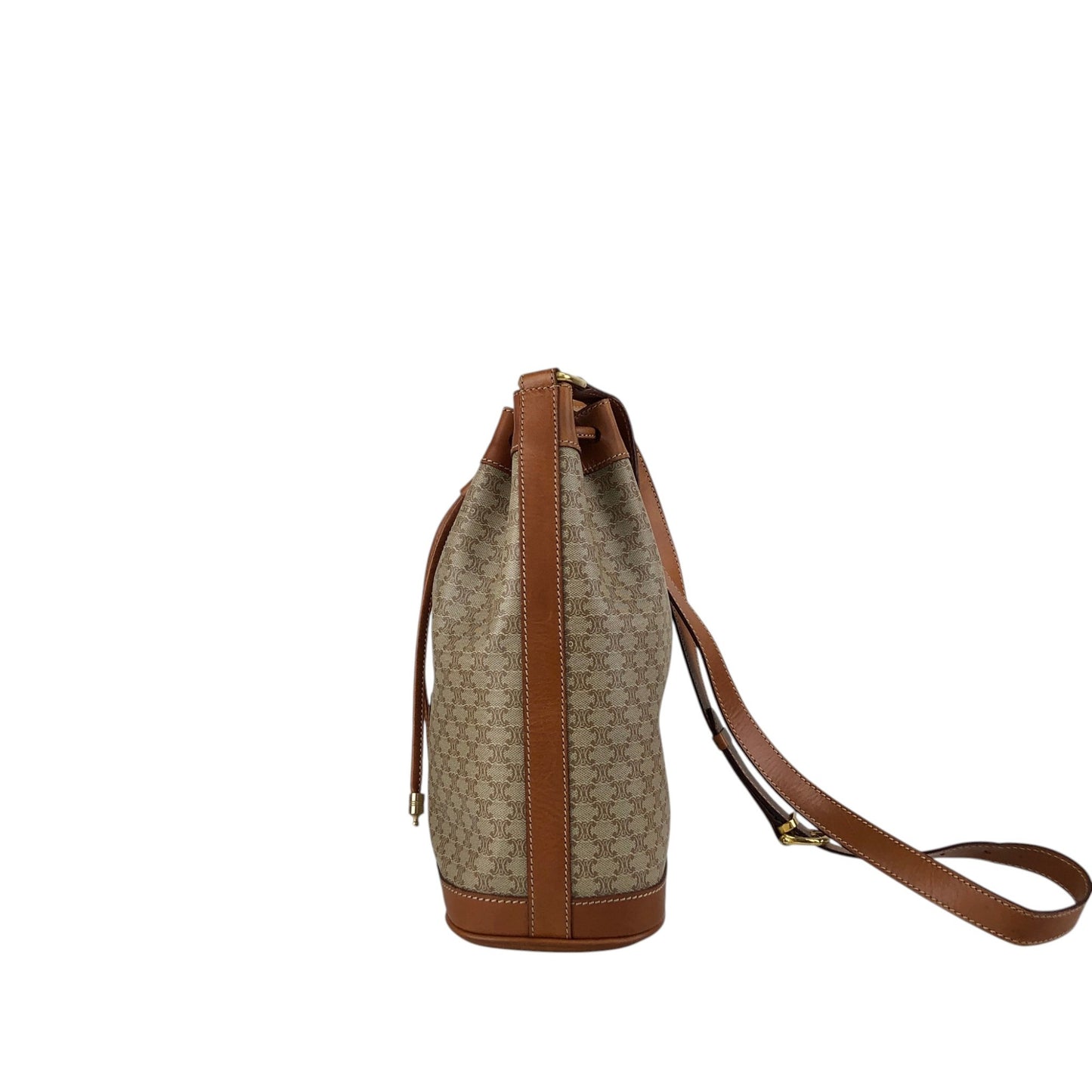 CELINE Macadam Blason Drawstring Shoulder bag Beige Vintage xyjee7