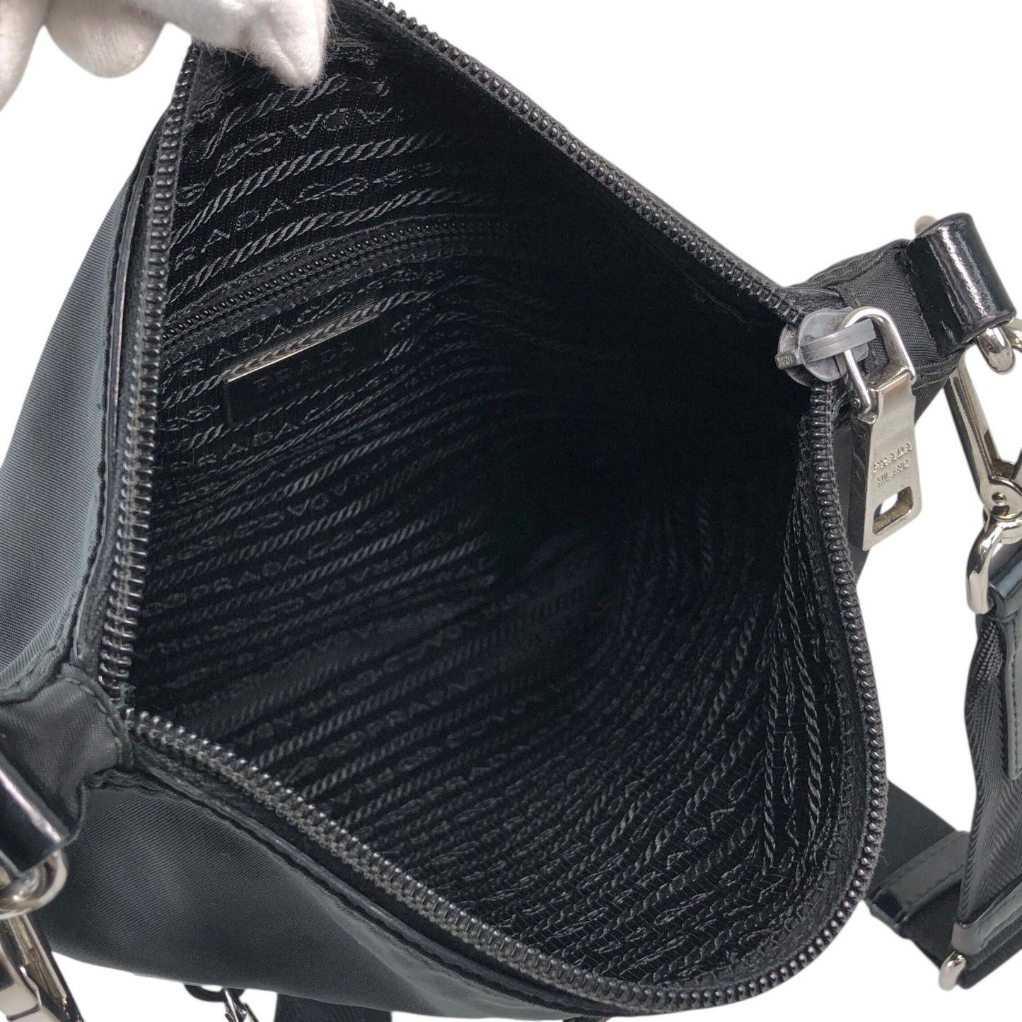 PRADA Tessuto Triangle Logo Shoulder bag Black Vintage b7upke