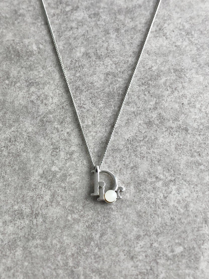 Christian Dior Logo Motif Necklace Silver Vintage 2fject