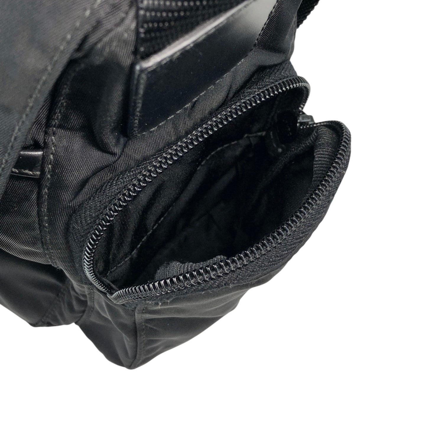 PRADA Tessuto Triangle Logo Front Buckle Double Pocket Shoulder bag Black Vintage yejdb4