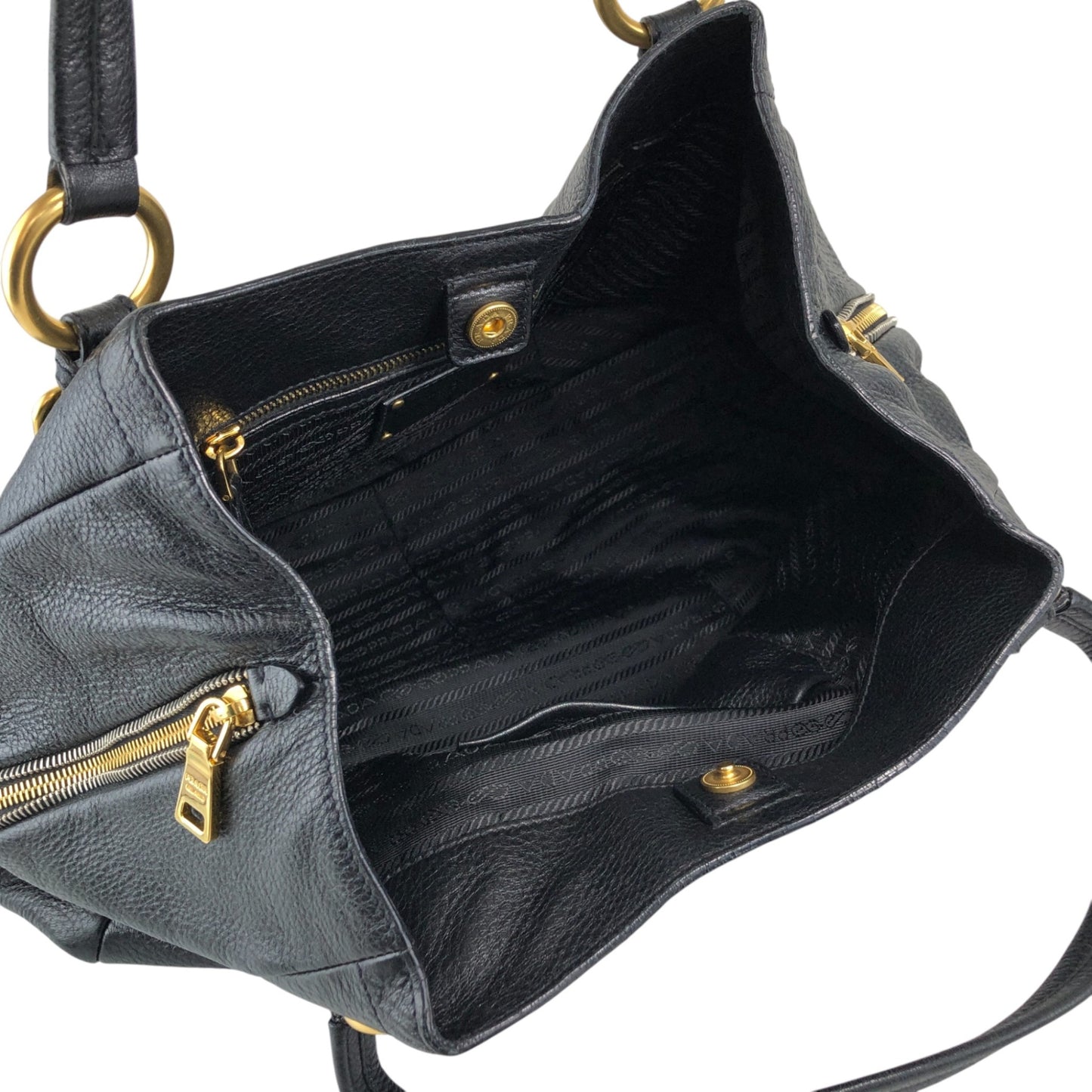 PRADA Logo Handbag Black BR4085 Vintage 3hvhgg