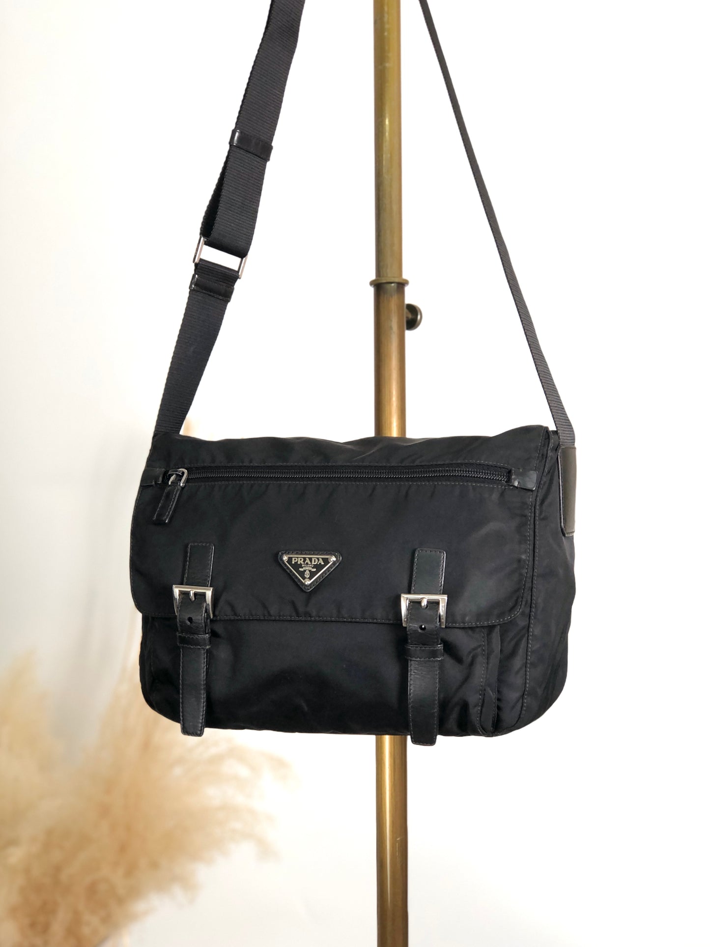 PRADA Tessueto Triangle Logo Shoulder bag Black Vintag vii5a2