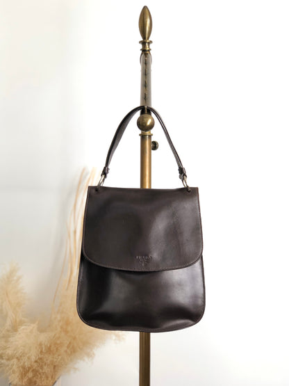 PRADA Logo Embossed Shoulder bag Brown Vintage ecb6ar