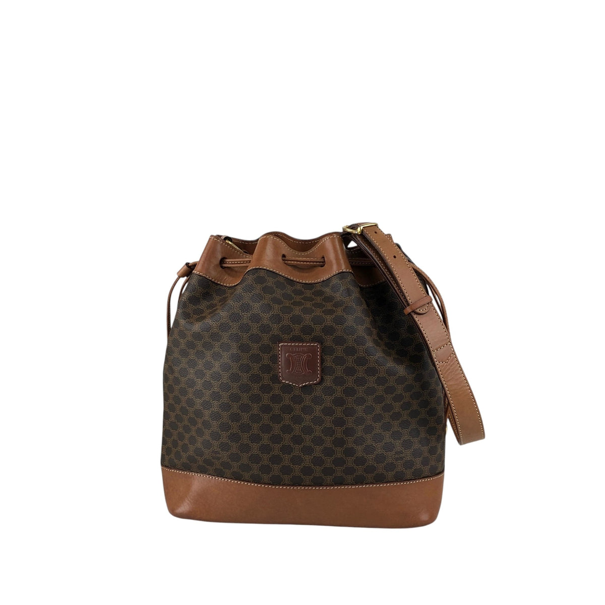 CELINE Macadam Blason Drawstring Shoulder bag Brown Vintage tc6d7e