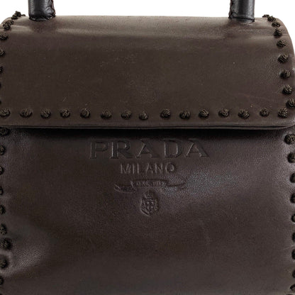 PRADA Logo Embossed Small Handbag Brown Vintage 5zhkhc