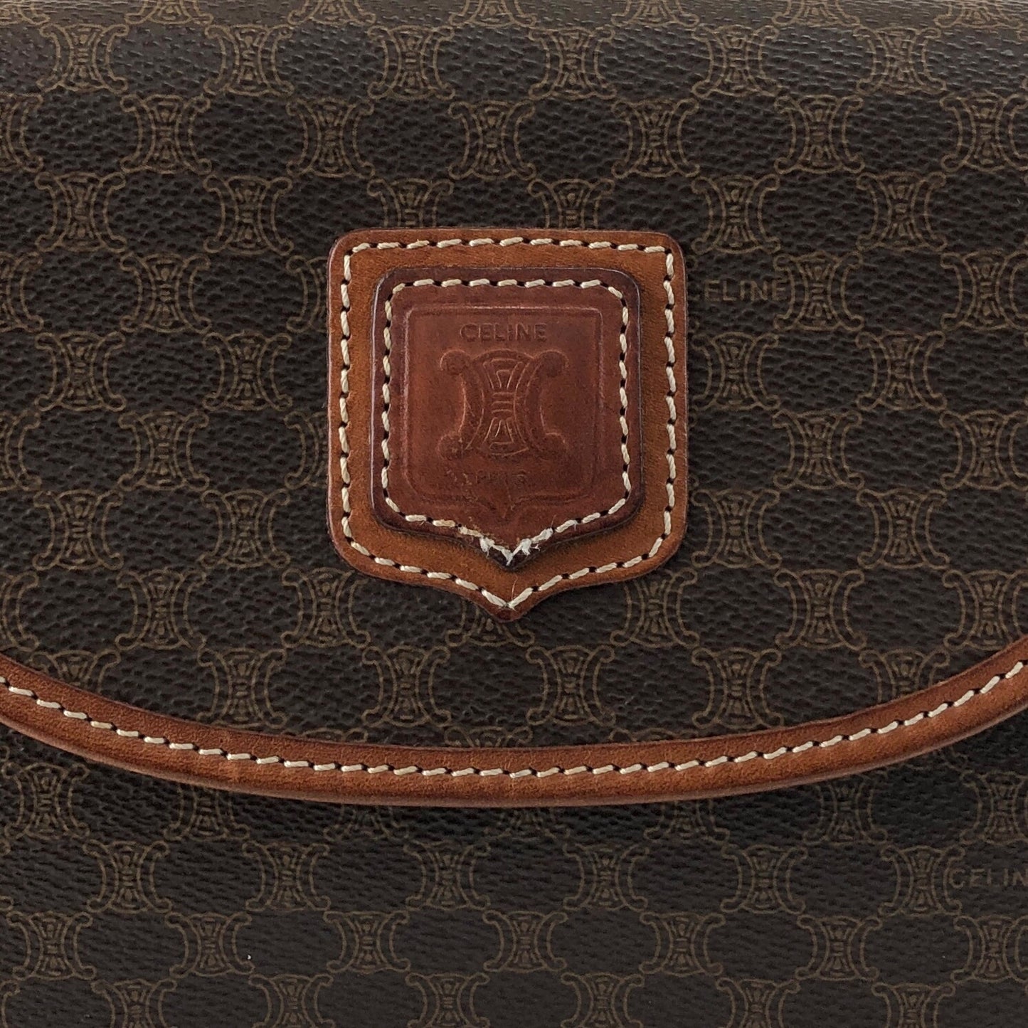 CELINE Macadam Blason Round Shoulder bag Brown Vintage v54uj5