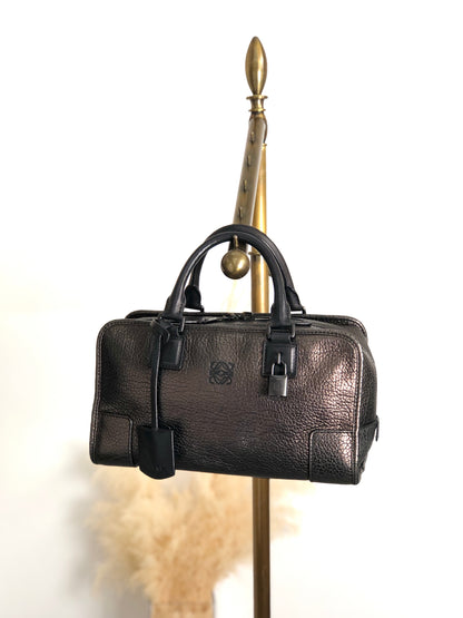 LOEWE Amazona Anagram Small Boston bag Handbag Metallic Black Vintage zmwhrn