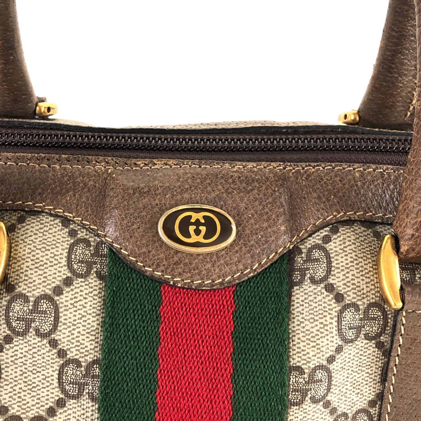 GUCCI GG Pattern Sherry Line Boston bag Handbag Brown Vintage 7mmabp