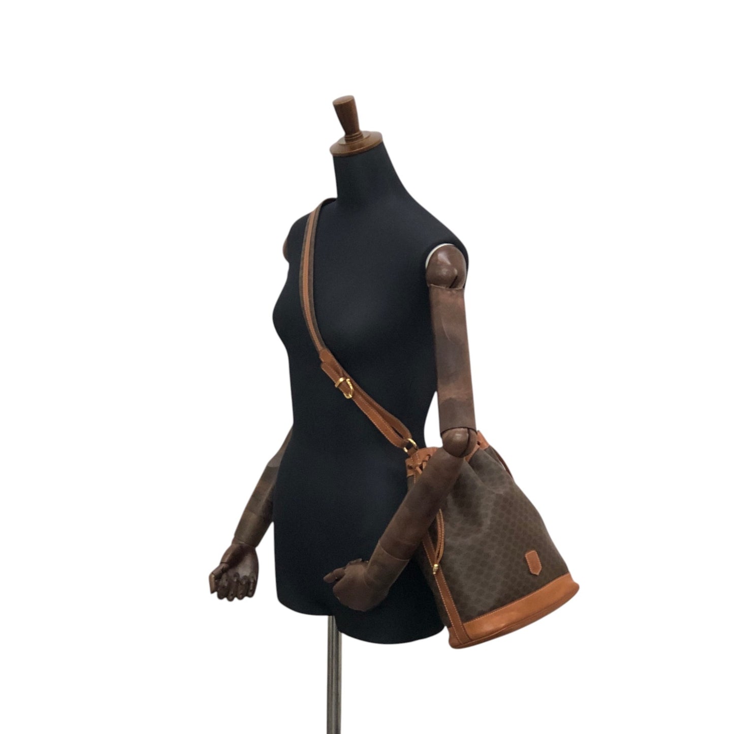 CELINE Macadam Blason Drawstring Shoulder bag Brown Vintage ywg4rj