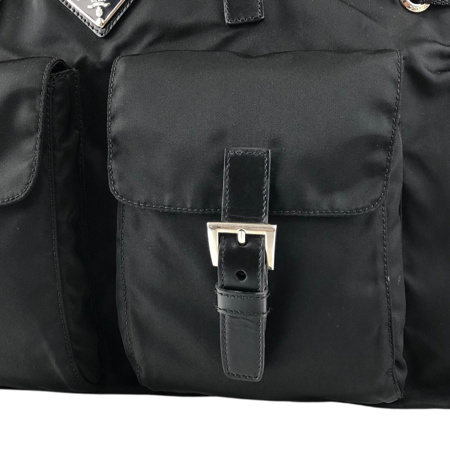 PRADA Tessuto Triangle logo Double Pocket Totebag Black Vintage xrhmgf