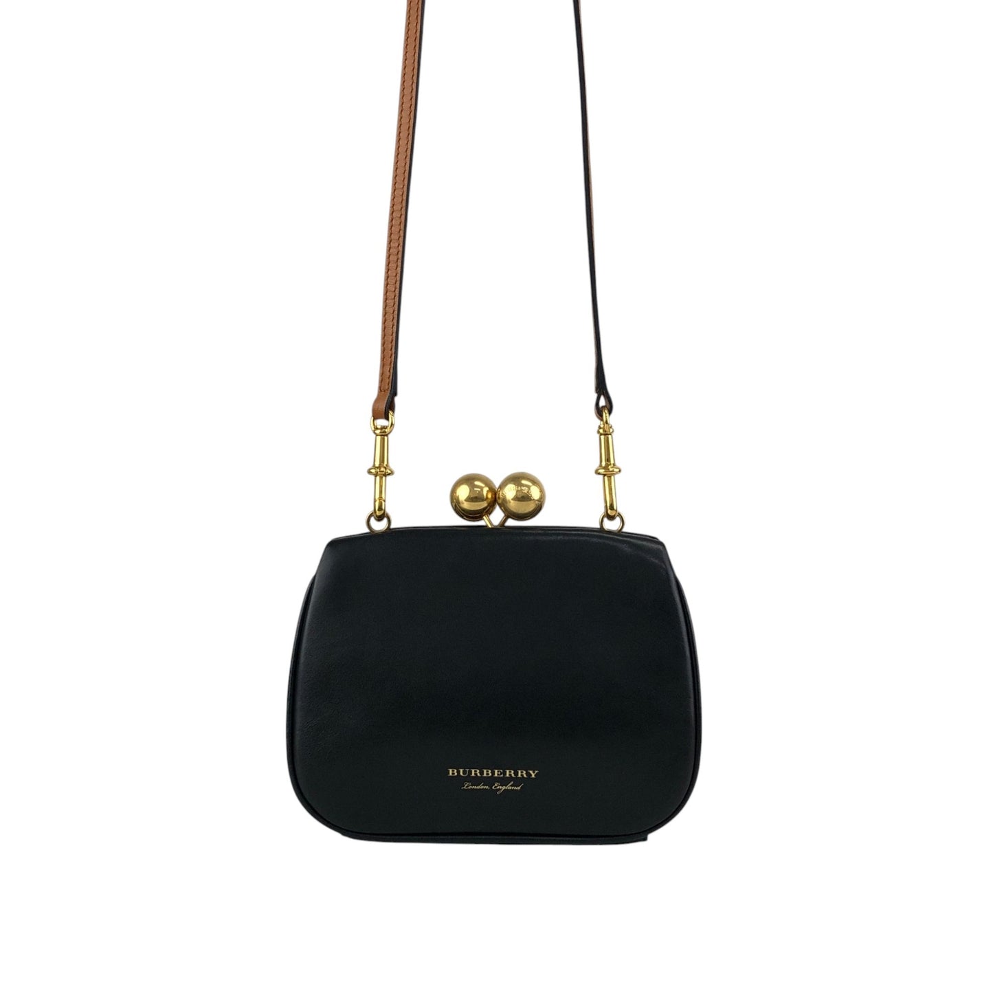 BURBERRY Logo Metal Clasp Shoulder bag Black Vintage hdymvu