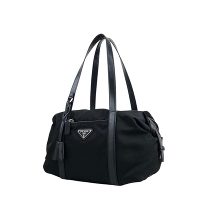 PRADA Tessuto Triangle Logo Small Boston bag Handbag Black Vintage pde7em