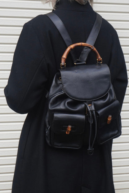 GUCCI Bamboo Double Pocket Backpack Black Vintage 5xx4xe