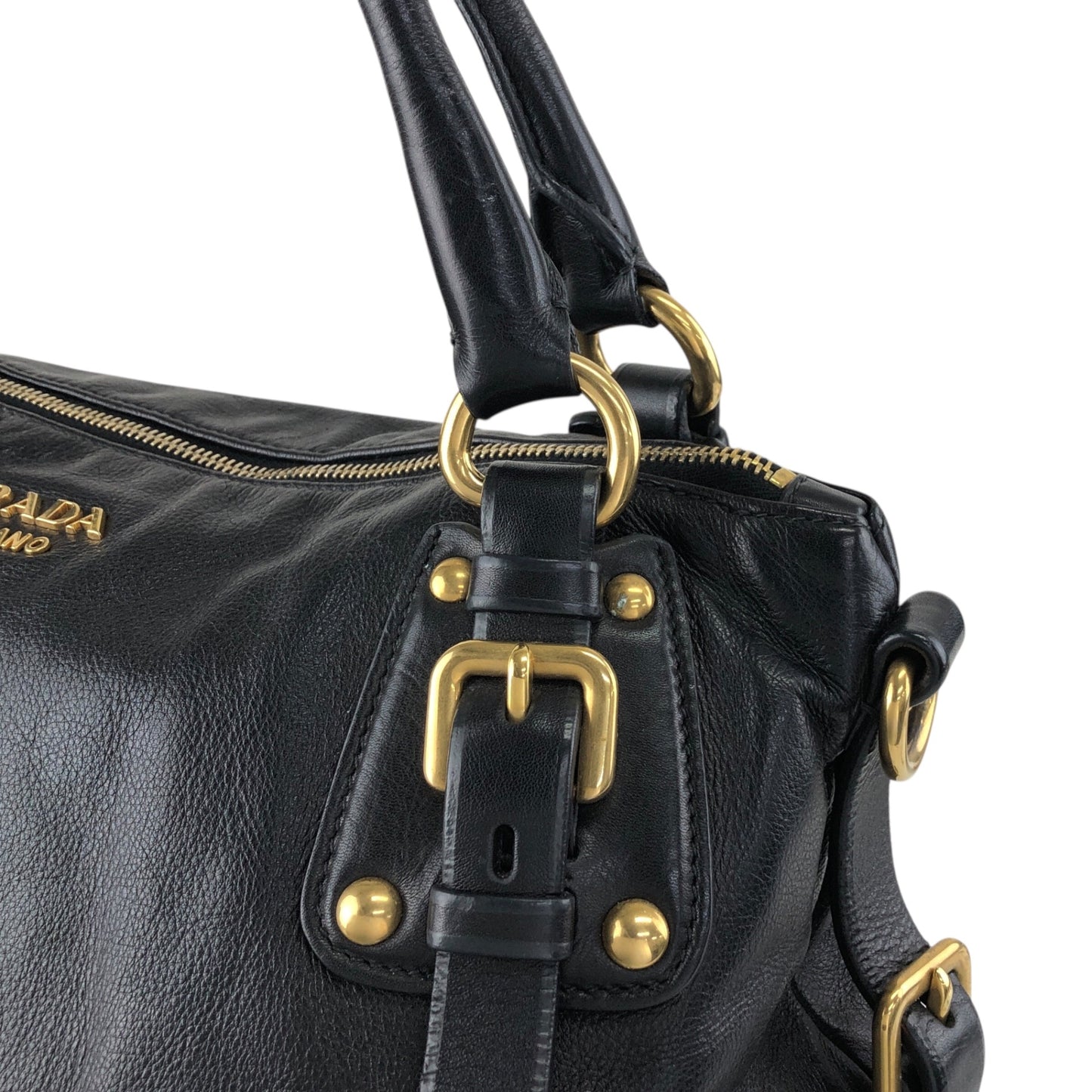 PRADA Logo Handbag Black Vintage jkn44z