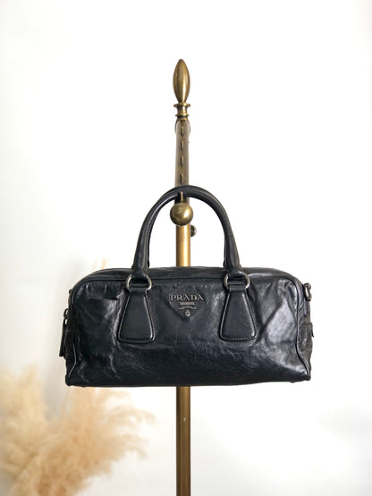 PRADA Logo Handbag Boston bag Black Vintage 2ces57