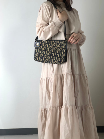 Christian Dior Trotter CD 標誌提花皮革肩背包海軍藍復古 c35cce 