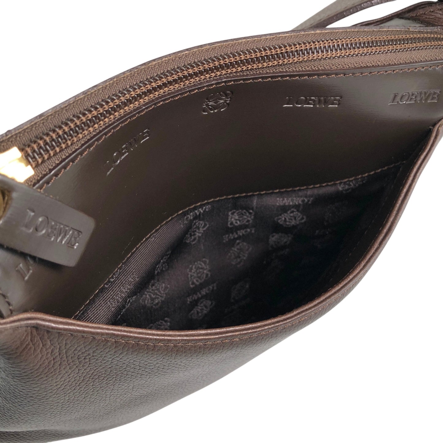 LOEWE Logo Embossed Shoulder bag Brown Vintage kv866j