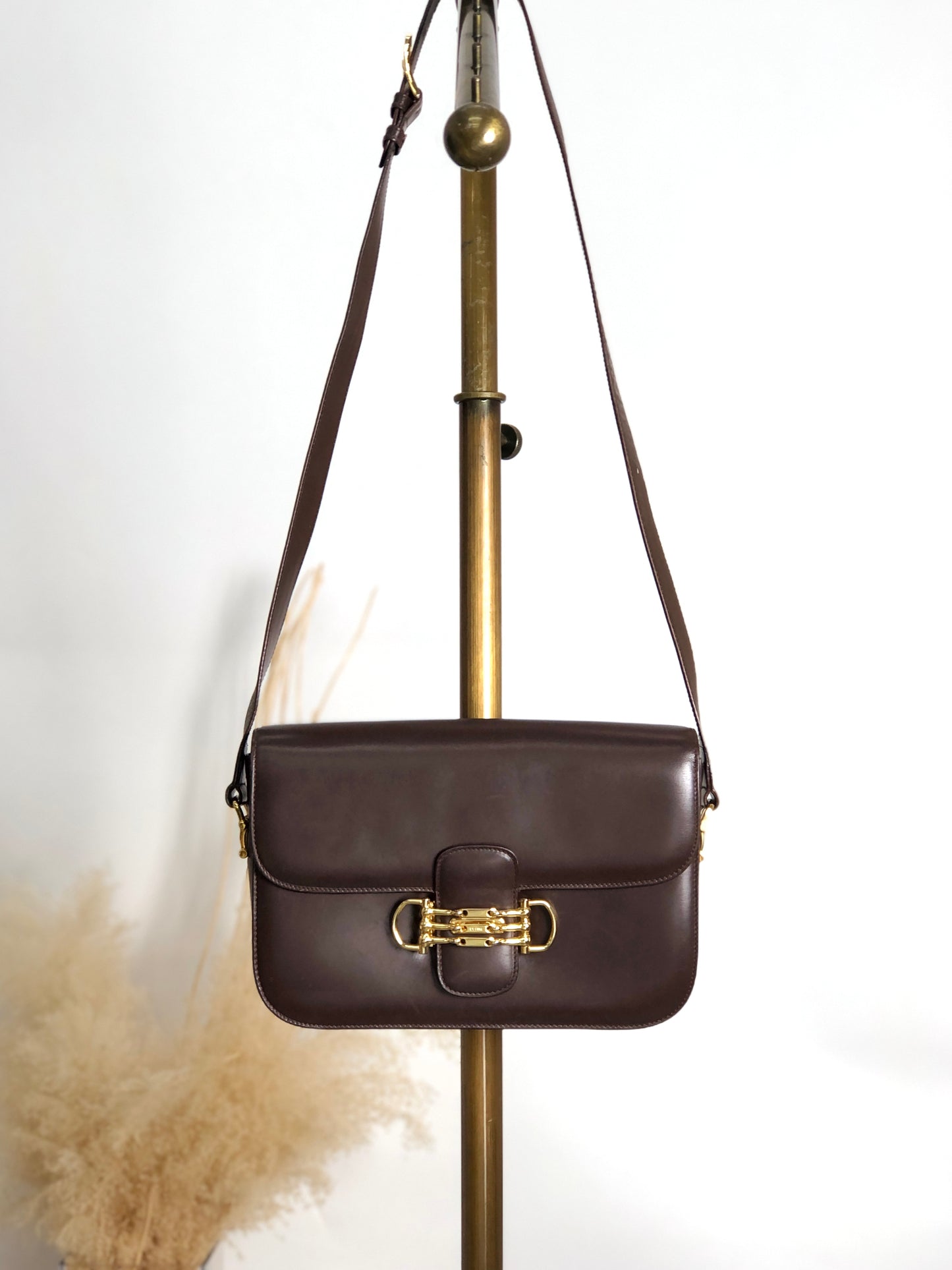 CELINE Horse Bit Flap Shoulder bag Brown Vintage 7atjbx