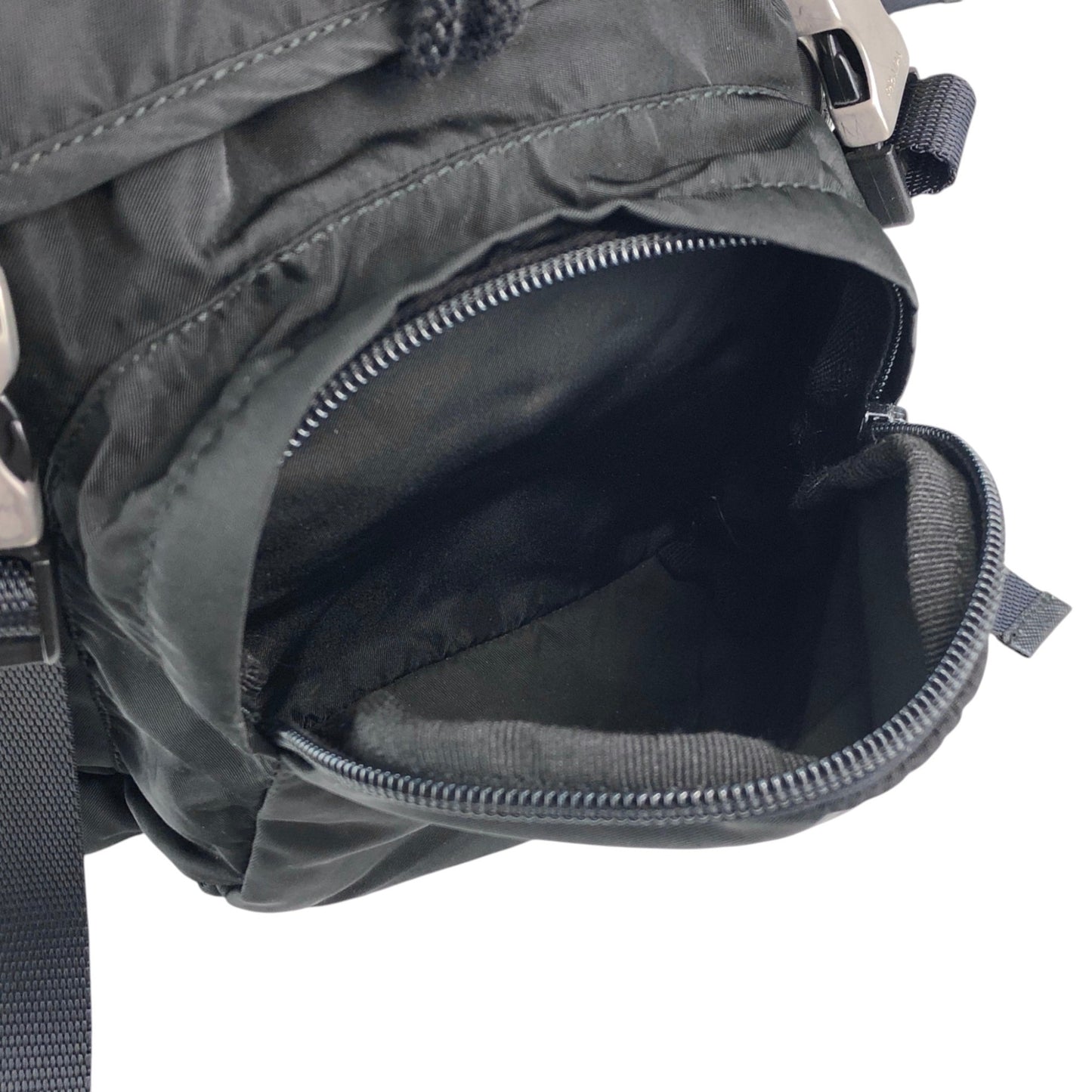 PRADA Tessuto Triangle Logo Front Buckle Backpack Black Vintage 2mkph6