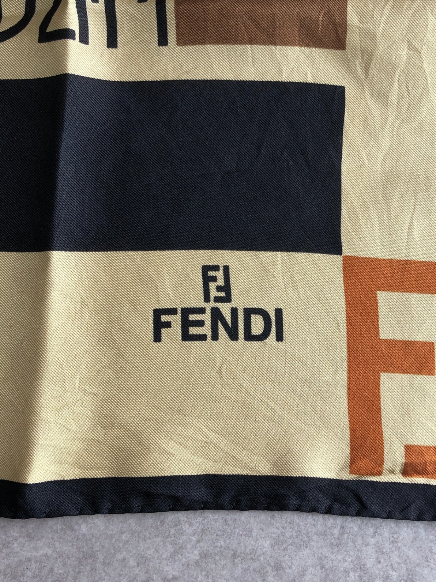 FENDI Silk100% Scarf Brown Vintage tkau2i