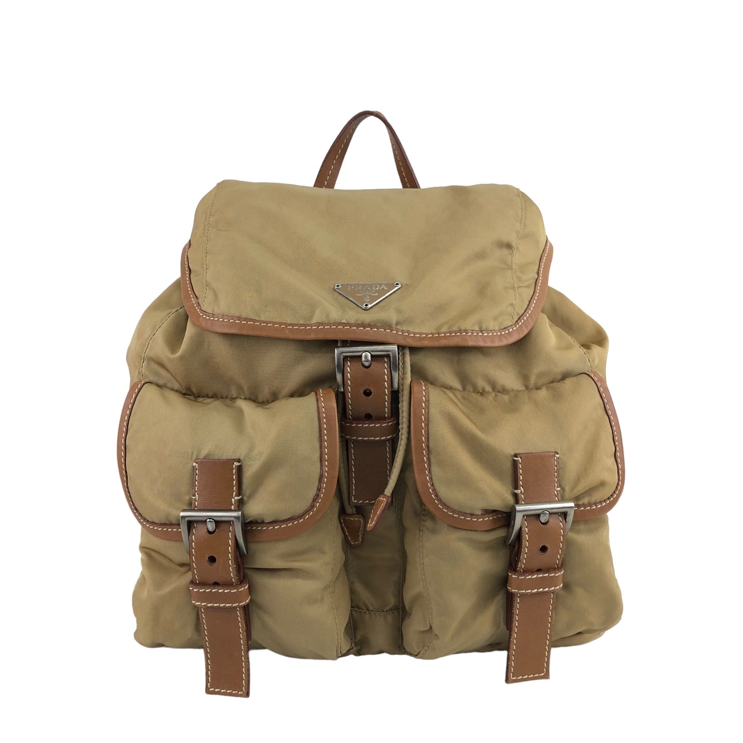 PRADA Triangle Logo Double Pocket Backpack Beige Vintage v5h7mi