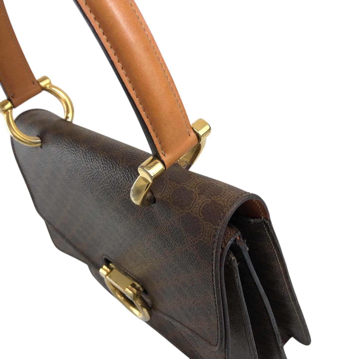 CELINE Macadam Horseshoe Double Flap Handbag Brown Vintage ypryyk