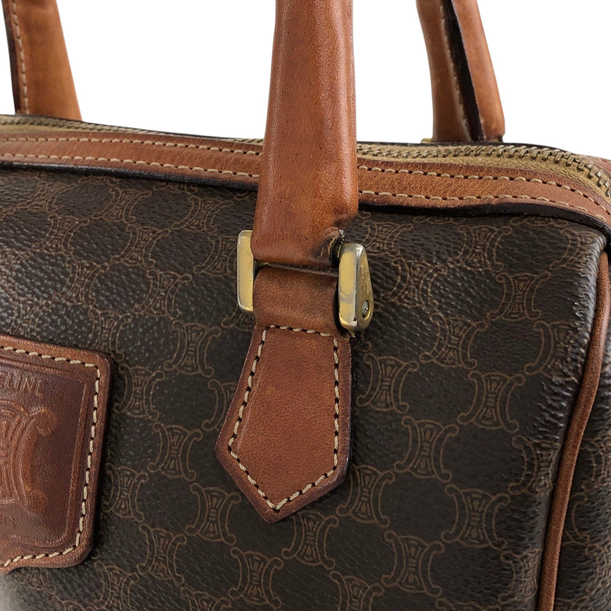 CELINE Macadam Two-way Handbag Shoulder bag Brown Vintage jymunw