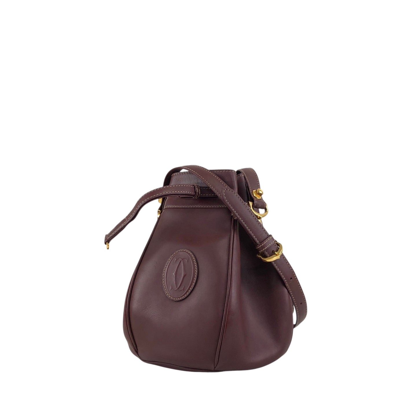 Cartier Logo Embossed Drawstring Shoulder bag Bordeaux Vintage 4by856