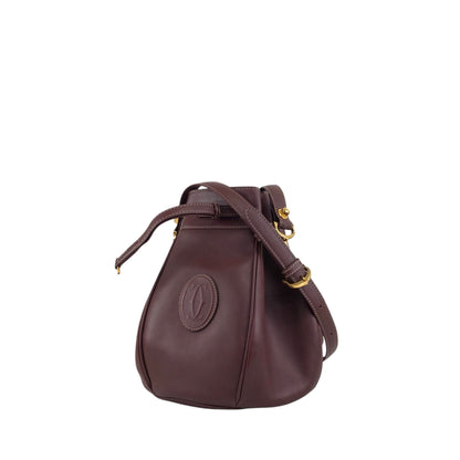 Cartier Logo Embossed Drawstring Shoulder bag Bordeaux Vintage 4by856