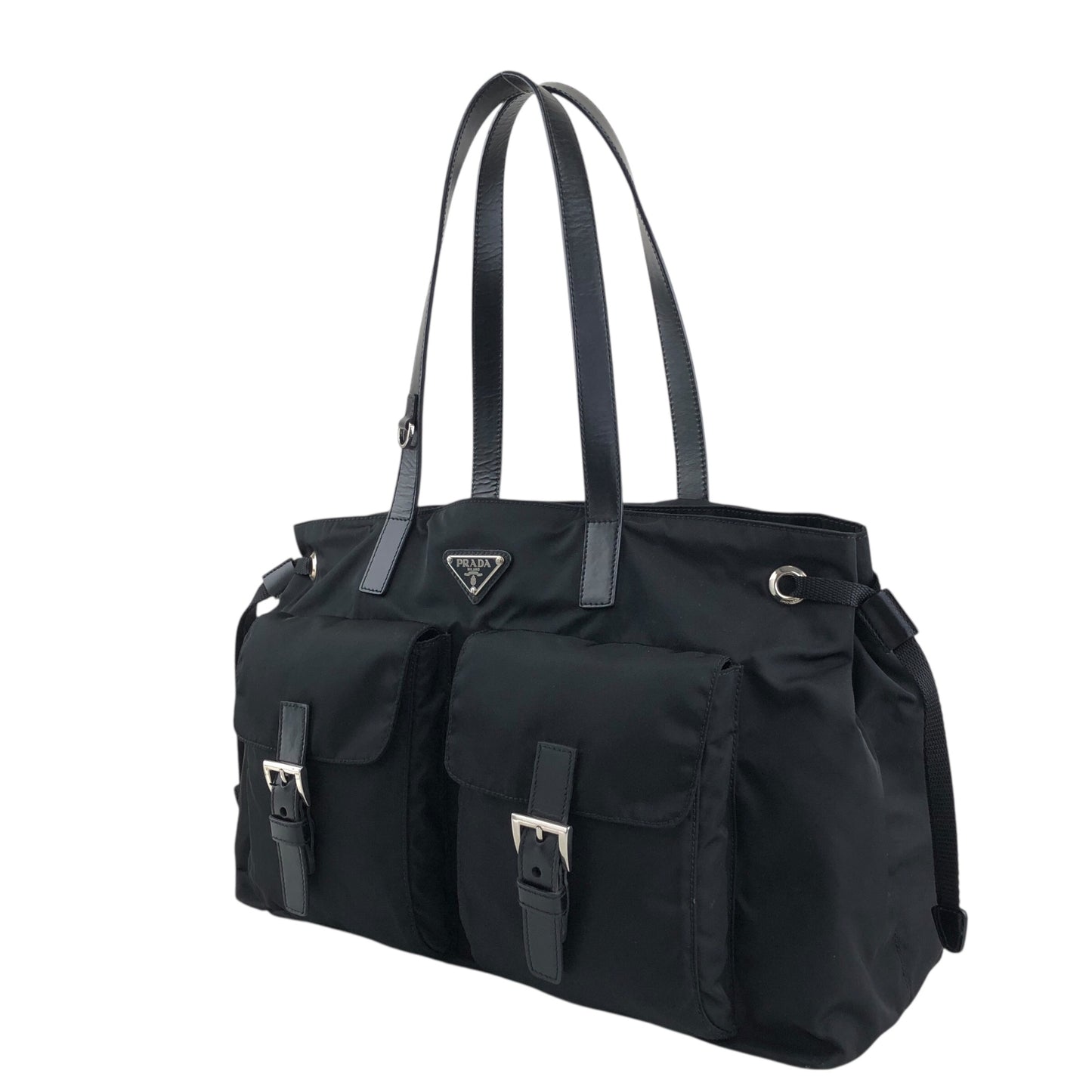 PRADA Tessuto Triangle logo Double Pocket Totebag Black Vintage xrhmgf