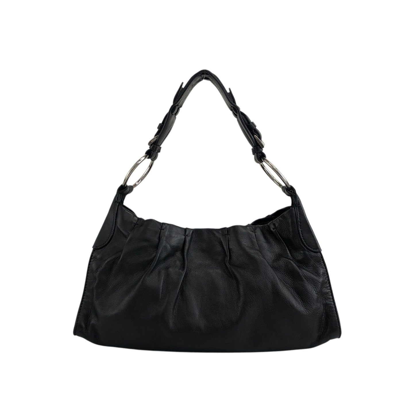 PRADA 三角形標誌單肩包 Hobobag 黑色復古 bs6gm7