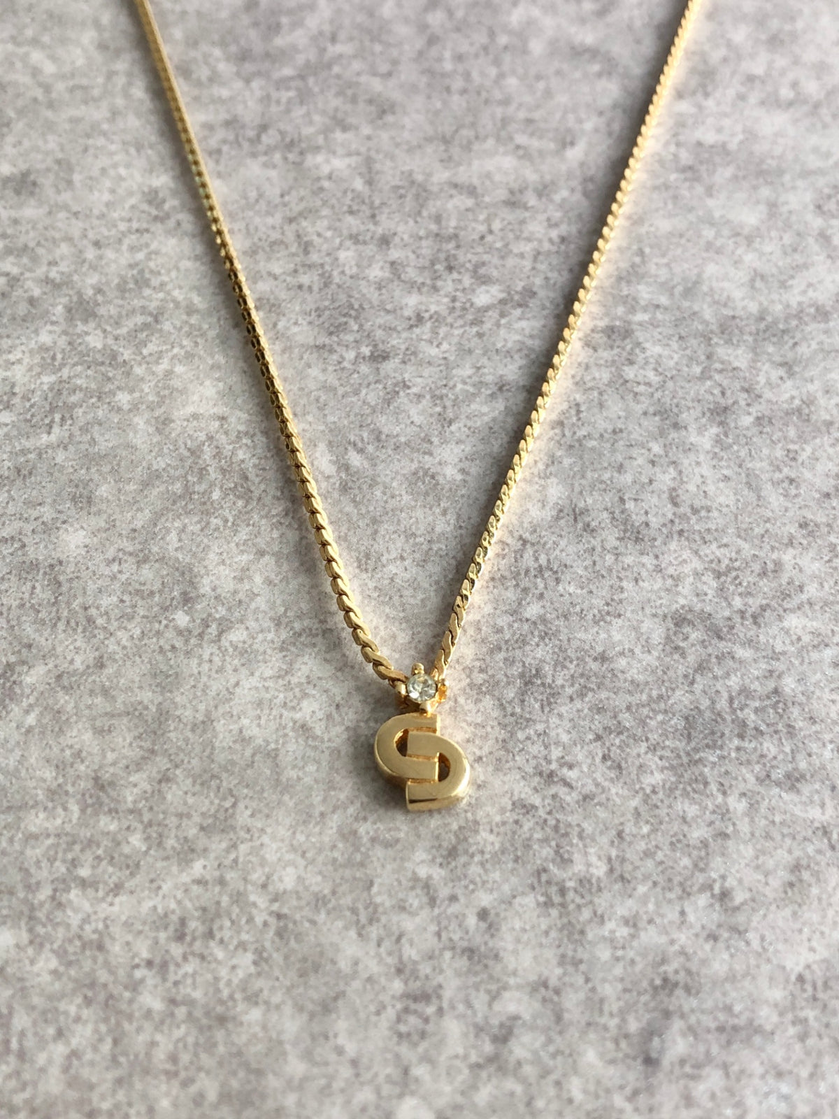 Christian Dior CD Logo Rhinestone Necklace Gold Vintage ku6w87