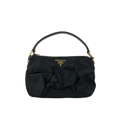 PRADA Logo Ribbon Motif Two-way Handbag Shoulder bag Black Vintage 33v85k