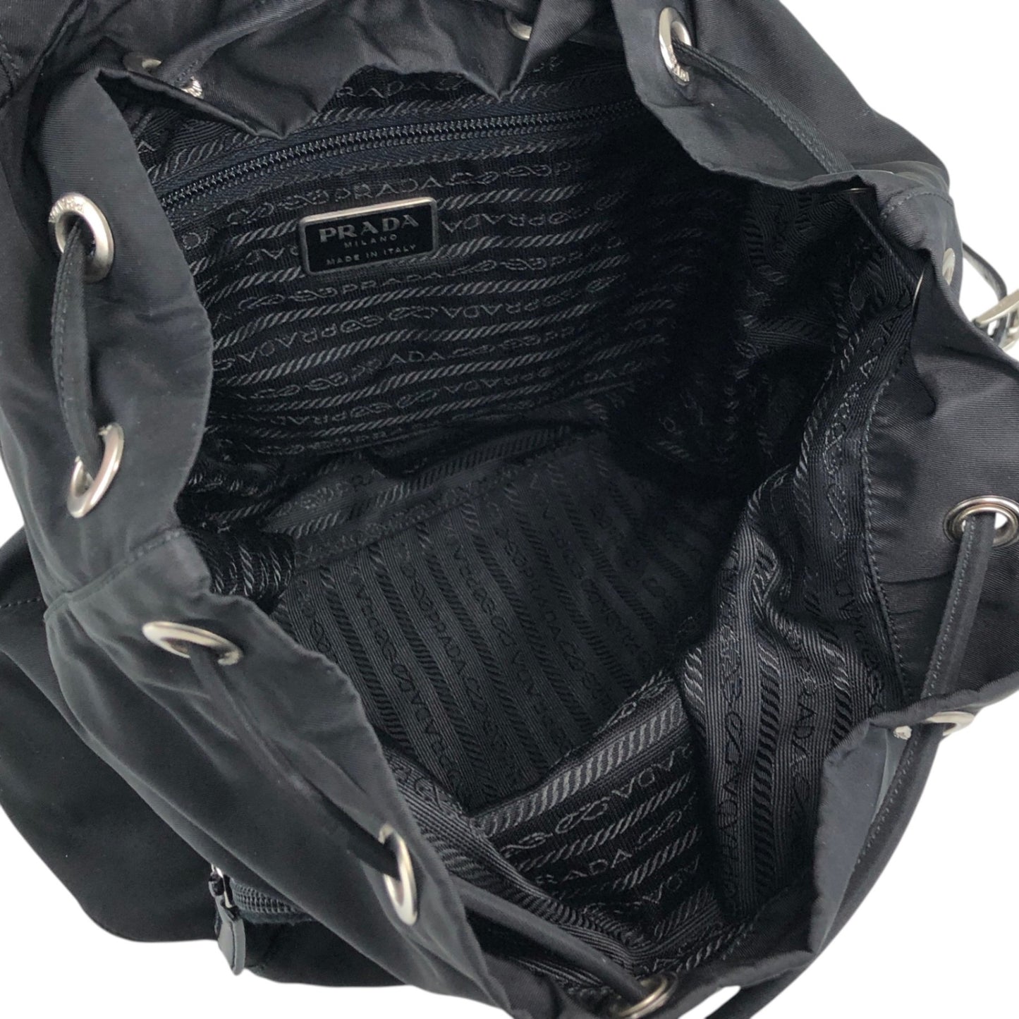 PRADA Tessuto Triangle Logo Front Buckle Front Pocket  Backpack Black Vintage 6abvn2